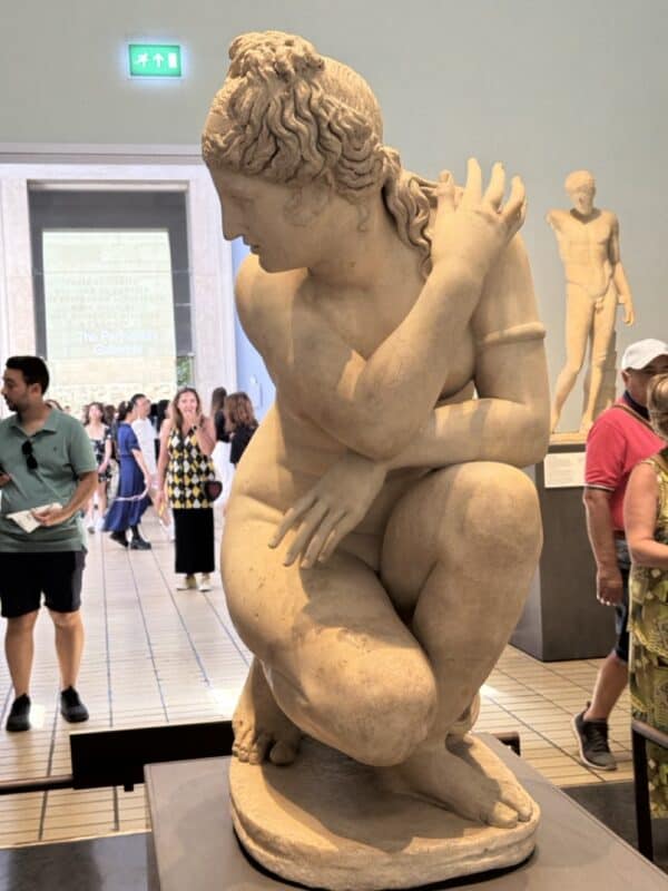 Crouching Venus is a Roman version of the famous Greek statue of Aphrodite.