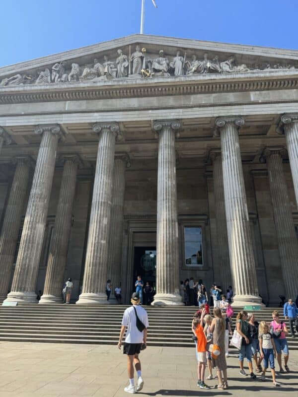 The pediment of the main entrance to the museum depicts the progression of civilisation.