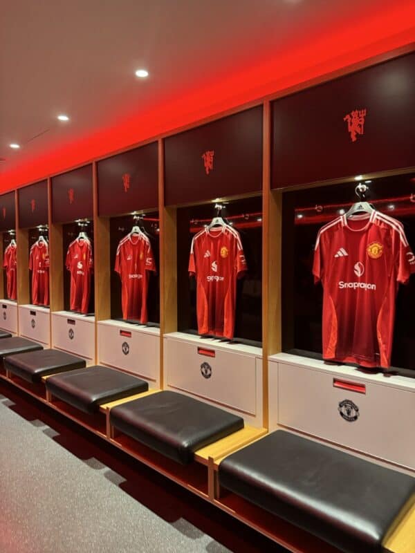 The changing rooms inside Old Trafford.