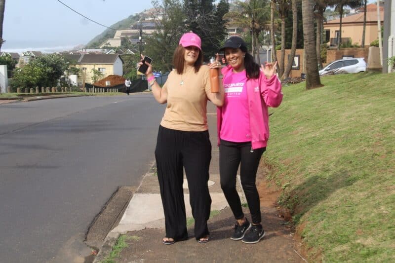 Anthea Gregory and Mandy Paul strike a pose while on the run.