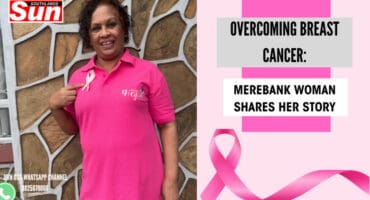 Merebank’s Colleen Moodley sports her Wings of Hope support shirt and her pink ribbon.