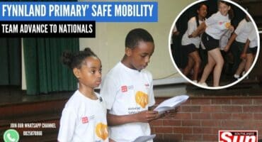 Learners speaking for a presentation with an image of another learning dancing. These all make up the showcase.