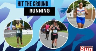 Yellowwood Park Athletic Club’s Shesha Terrence Msani, Bluff Athletic Club's Karuli Volker and Wings Athletic Club’s Tracy Samuels running the Sapphire Coast Marathon