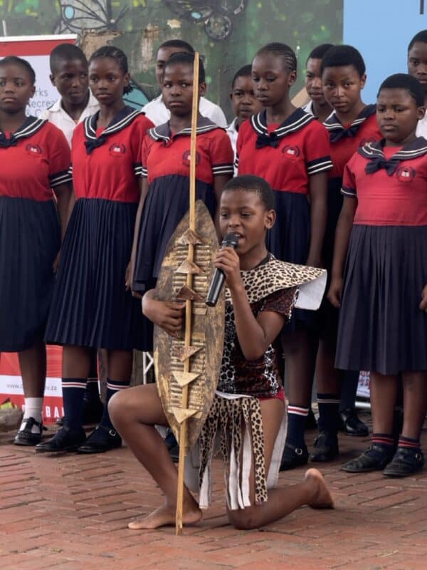 Windy Heights learner Nhlanhla Nxumalo reciting a poem.