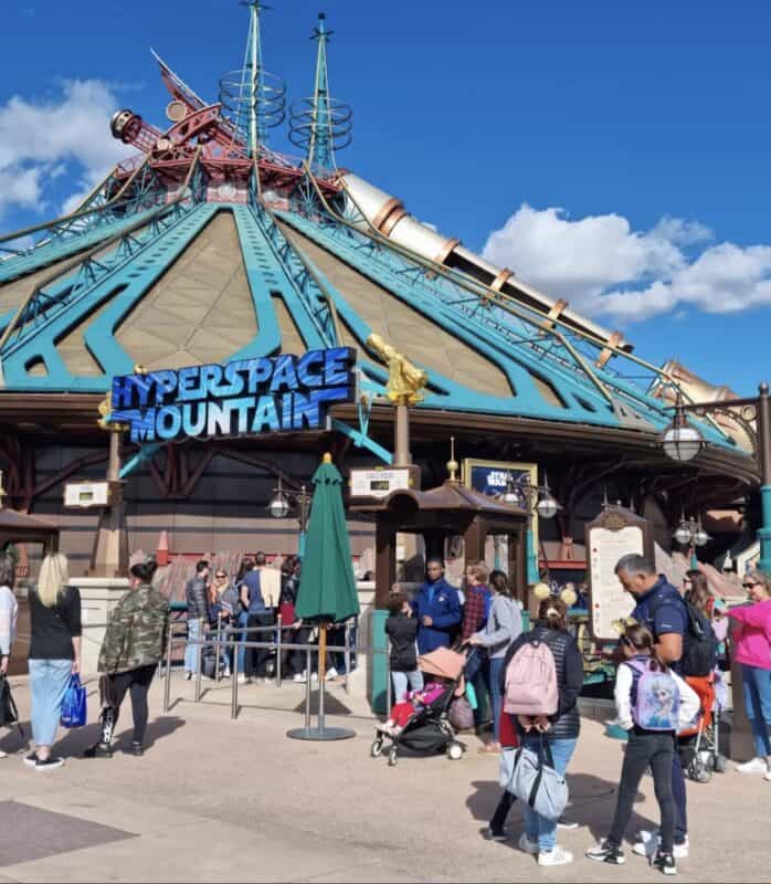 The Star Wars themed Hyperspace Mountain attraction.