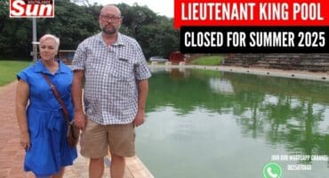 Ward 66 councillor Zoë Solomon with committee member Jason Johnson at the closed pool.