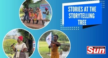 Dr. Gcina Mhlophe, Abafana beVaar gumboot dancers and Dr. Nompucuko Zakaza all performing at the Nozincwadi Storytelling Festival.