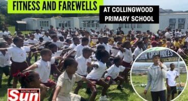 Learners taking part in the fitness session.nset: Taariq Stokes addressing the Grad 7 learners.