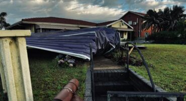 Syrong winds destroyed a home on The Bluff
