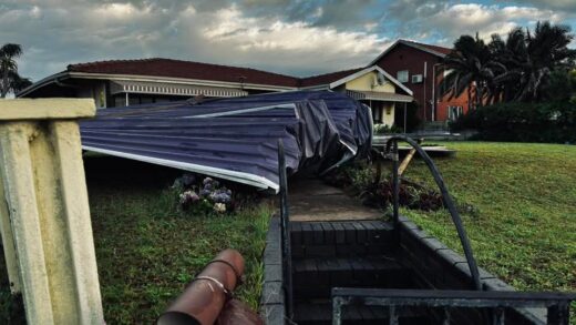 Syrong winds destroyed a home on The Bluff