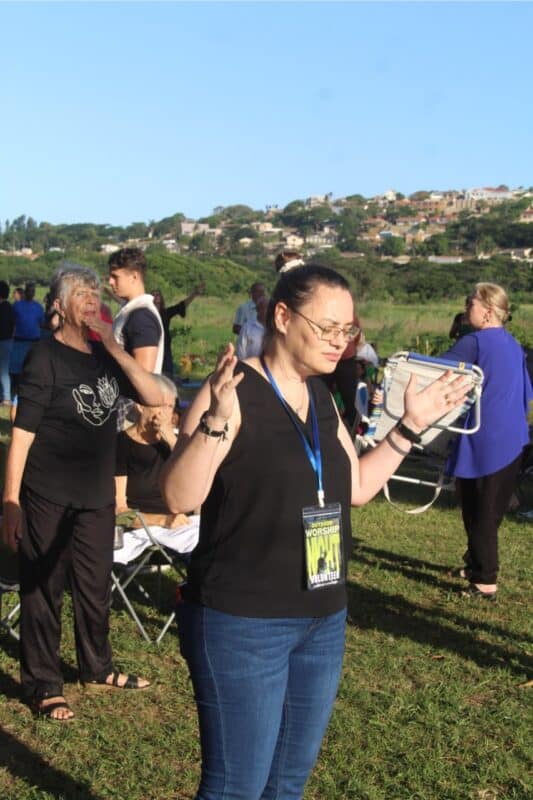Bluff Ratepayers and Residents Association’s chairperson Allison Schoeman during worship.