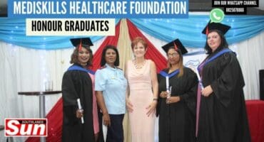 Graduates Qulsoom Biyala, Tarisha Fuller, and Nicole Coskey pictured with Pink Drive's Janice Benecke and Sister Allison Andrew.