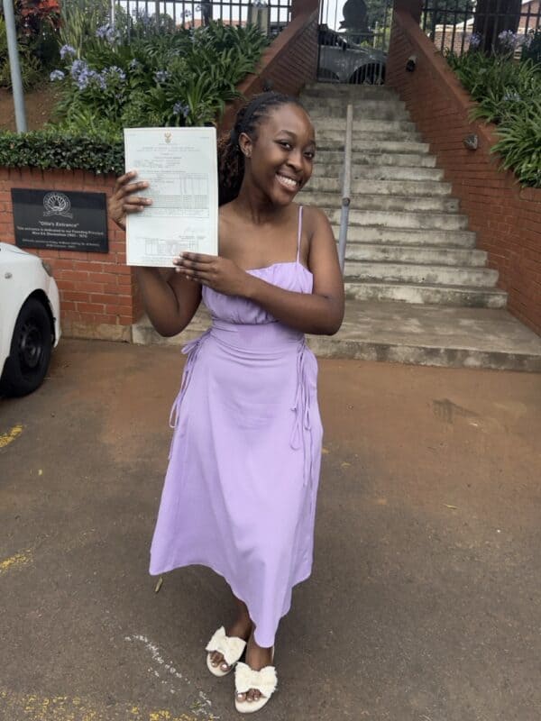 Mowat Park High School’s Thalita Nemutudi excitedly shows off her results.