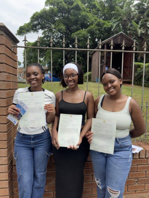 New Forest High School’s Enhle Mkhize, Swami Madolo and Sinesihle Mambo are excited for the new year after receiving their results.