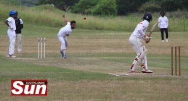 A bowler from Merebank bowls to a Ntuzuma batsman.
