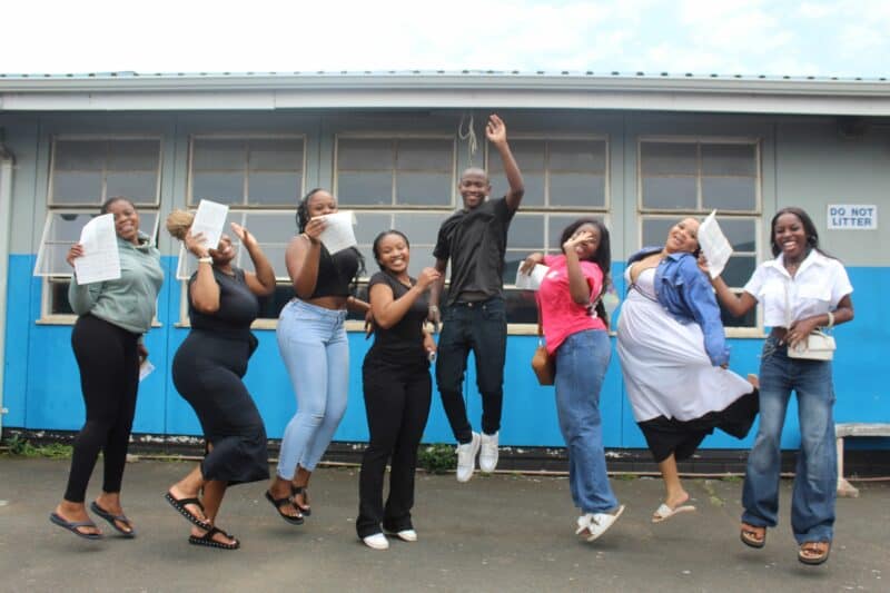 Matriculants from Umbilo Secondary celebrate their results.