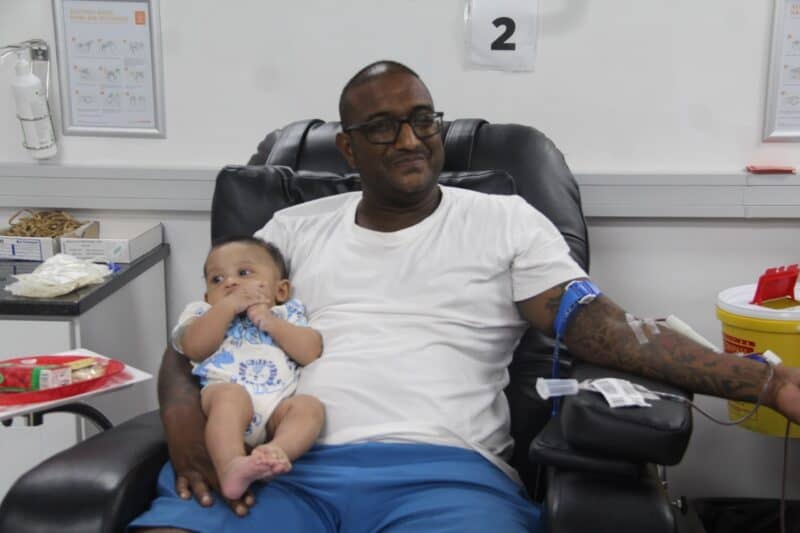 Merric Moonsamy and his son Noah are regular donors at The Bluff Towers SANBS donor centre.