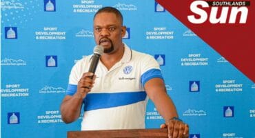 Dr Simphiwe Ndlovu, the Director of Recreation and Parks, speaking at the launch of the Learn To Swim programme.