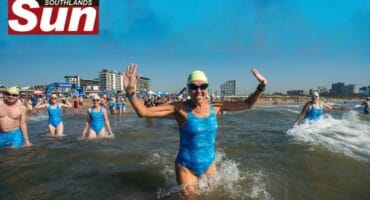 Jenny Sutton having a blast at her last Oceans 8 Charity Swim.