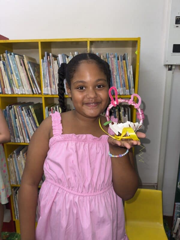 Miyah Smith shows her completed Easter basket.