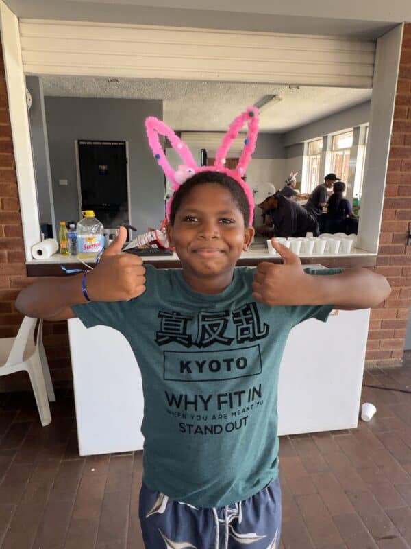 Rylique Draai shows off his bunny ears.