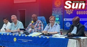 Vice chairperson of the Montwood CPF Caleb Sookhoo, ward 64 councillor Norman Gilbert, chairperson of the Montwood CPF Desmond James, Colonel Riëtte Kitching and Community Safety and Liaison Stanley Malunga.