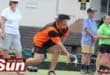 Chris Botha lines up his shot during the bowling tournament.