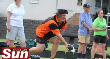 Chris Botha lines up his shot during the bowling tournament.