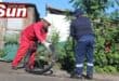 Municipal employees remove illegal connections at the informal settlement near Solomon Mahlangu Drive