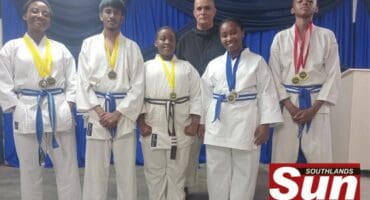 Sensei Sash Bagwandeen and his students Kayden Kanotunga, Kushad Dasrath, Ayabongamadange Mahaye, Naledi Nthedi and Mabutho Ndabezitha took part at the recent karate tournament held in Tongaat.