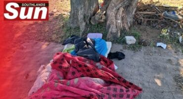 Remains of a vagrant who snuck into the Bluff Showgrounds to defecate and sleep.