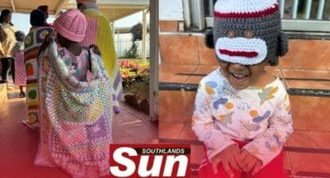 Children from St Monica’s Children’s Home and Isaiah 54 Children’s Sanctuary enjoy their new beanies and blankets.
