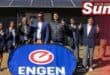Kishan Bridgelal, principal at Merebank Secondary School with Krishna Govender RTT Manager, Kevin Singh, Engen Head of EBES and learners from Merebank Secondary