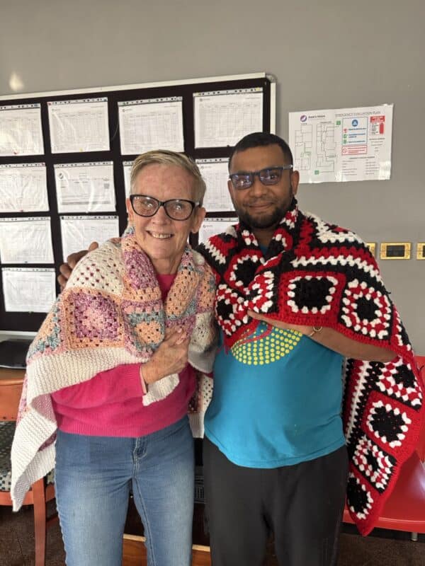 Jill Matter and Nitesh Raghubar from Sam's Voice were excited to pick their own blanket.