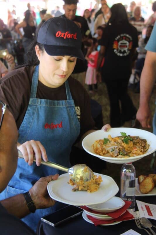 Kelly Chaves from team Fork it, We cook, dishes out some of the delicious biltong pasta potjie.