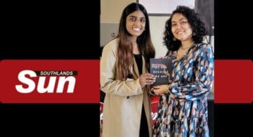 The Bluff poets Ekta Somera and Rebecca Perumal with their new anthology.