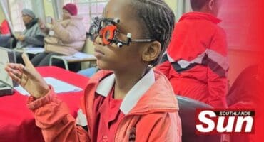 Lethokuhle Nzimande from Grade 2 gets her eyes tested by the African Eye Institute.