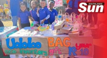 Learners Sibusisiwe Zulu, Aphelele Nzuza, Mbewenhle Mkhize and Thingo Mdima at their shop for the Early Years Enterprise Challenge.