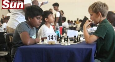 Rajaram Keher (left) with his teammate, put their chess skills to the test at a recent tournament held in Yellowwood Park.