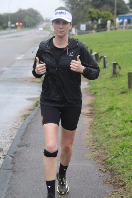 Janine Stadler stands up for women while on her run.