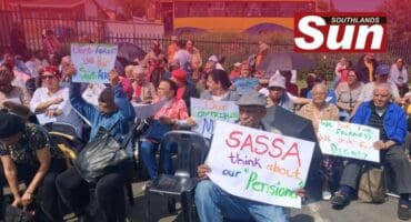 Crowds of pensioners outside the Austerville Sassa office at the nationwide picket.