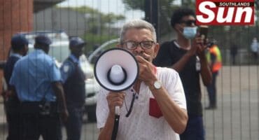 A Wentworth resident, André de Bruin, during a community march to the Wentworth Hospital last year.