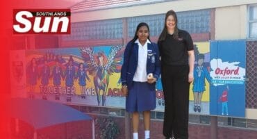 Serene Archery with Oxford Freshmarket’s marketer Kayla van Heerden pictured next to the mural.