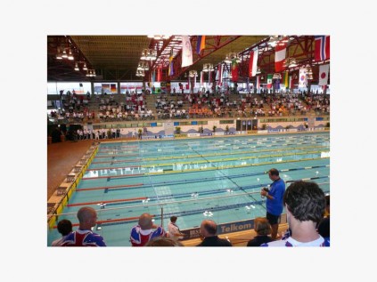 The impressive Kingspark swimming pool during an international swimming gala.