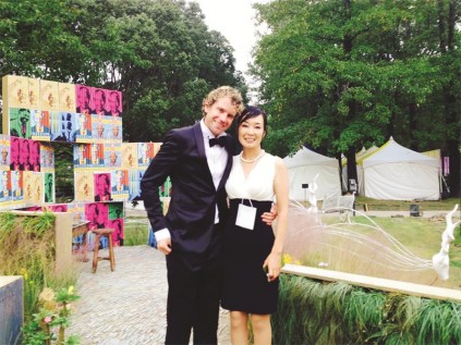 Leon Kluge with a vistor to gardening world cup. He won a gold medal for his display