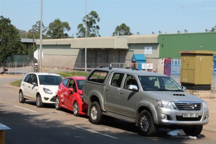 The Toyota Hilux in front which carried the money with Pieter and Willie's vehicles behind it.
