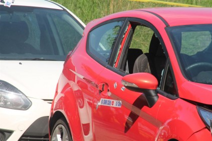 One of the vehicles the Visser brothers were driving, littered with bullet holes.