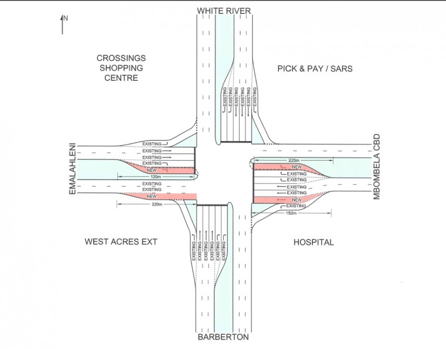 Planned road expansion around Crossing centre.