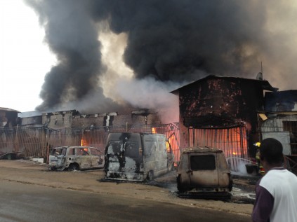 Businesses burning in Komatipoort this morning. 