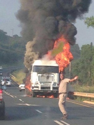 The front of the truck, or the horse, as well as the first cart were charred.
